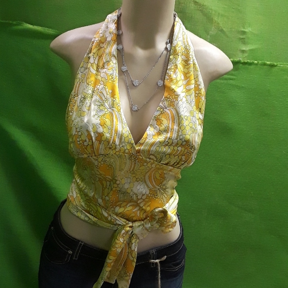 Halter wrap around silk shirt